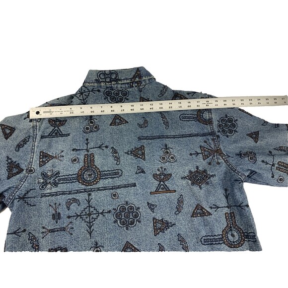 Chico's Design Silk Lining, Embroidered & Beaded Blue Jean Jacket Women 2 /M - Picture 16 of 16